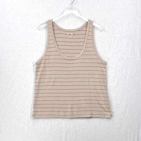 FAHERTY Whisper Organic Cotton Blend Tank Womens L Azure Stripe Tan Navy NEW - Picture 2 of 12